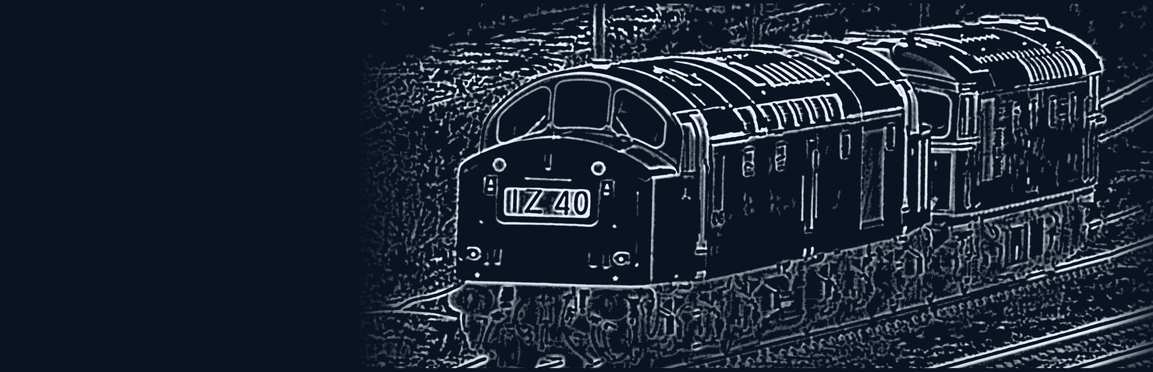 Line artwork of a British diesel locomotive in deep blue